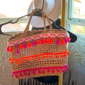 Colorful Woven Tote Bag with Tassels